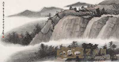黄君璧 1986年作 山水 镜心 32×60.5cm